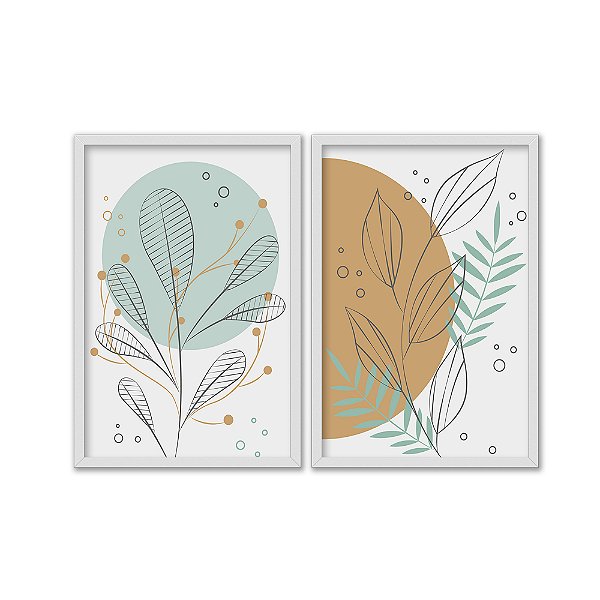 Kit Dois Quadros Decorativos Plantas E Folhas Tons Terracota