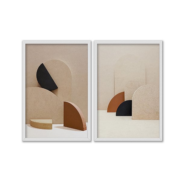 Kit Dois Quadros Decorativos Formas Geométricas 3D Terracota
