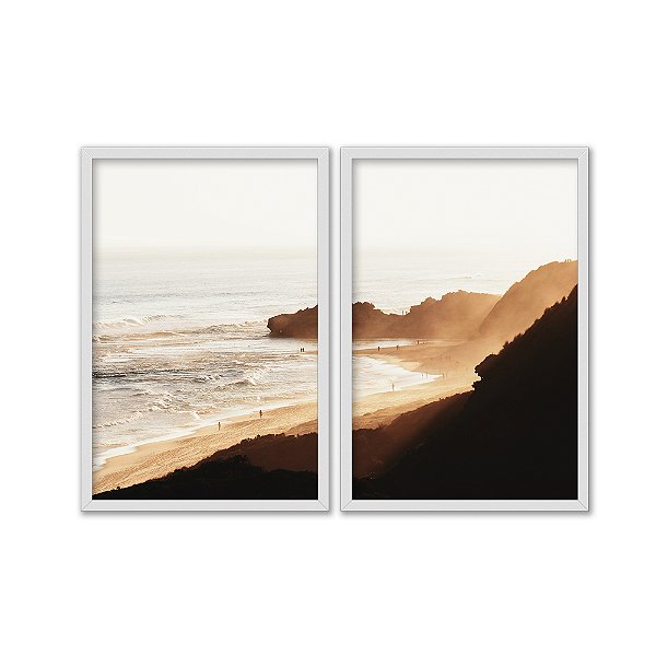 Kit Dois Quadros Decorativos Praia Ao Entardecer