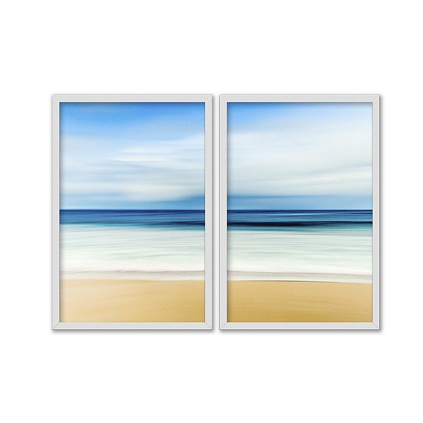Kit Dois Quadros Decorativos Praia Abstrata Efeito Tinta A Óleo