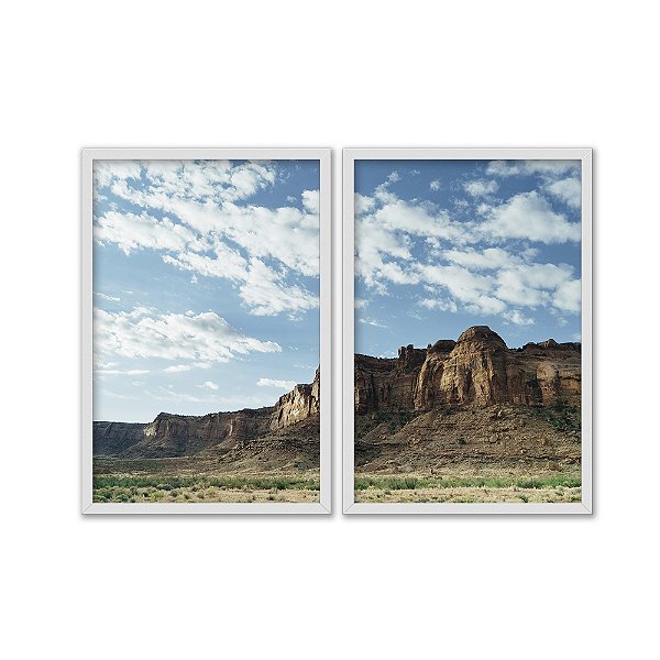 Kit Dois Quadros Decorativos Montanhas Cânion Céu Azul