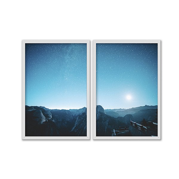 Kit Dois Quadros Decorativos Noite Estrelada Horizonte Céu Iluminado