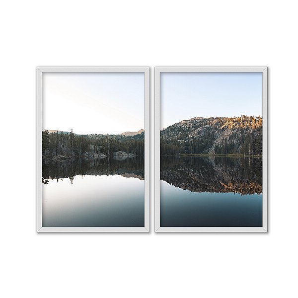 Kit Dois Quadros Decorativos Paisagem Floresta Refletida No Lago