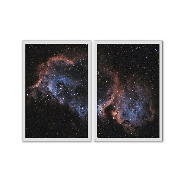 Kit Dois Quadros Decorativos Nebulosa Azul e Rosa Espaço