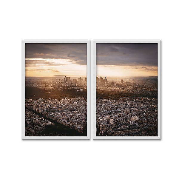 Kit Dois Quadros Decorativos Cidade Ao Entardecer Vista Aéria