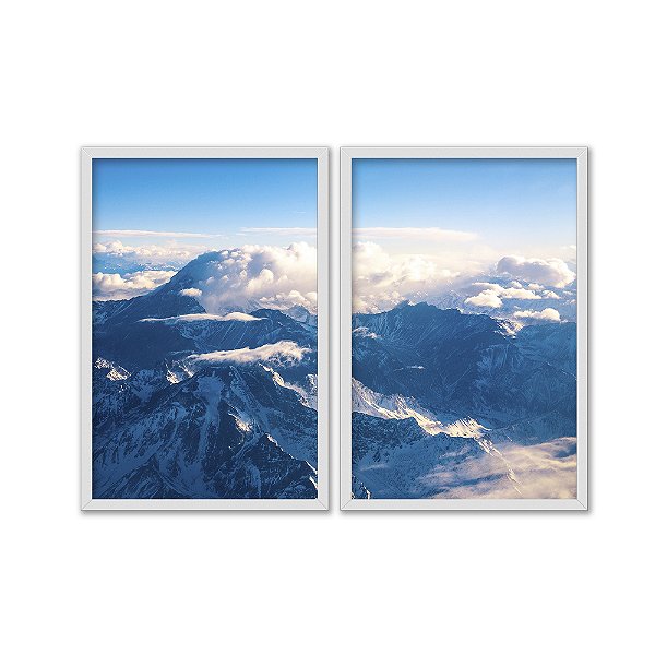 Kit Dois Quadros Decorativos Montanhas Nevadas Vista Aéria