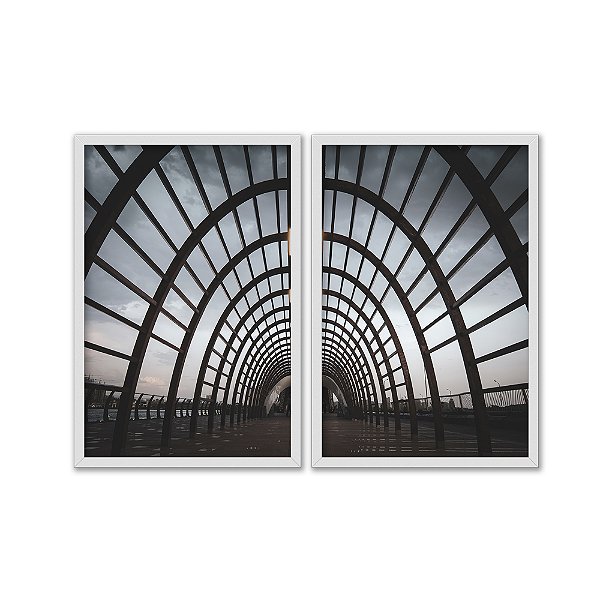 Kit Dois Quadros Decorativos Estrutura De Metal Céu Nublado
