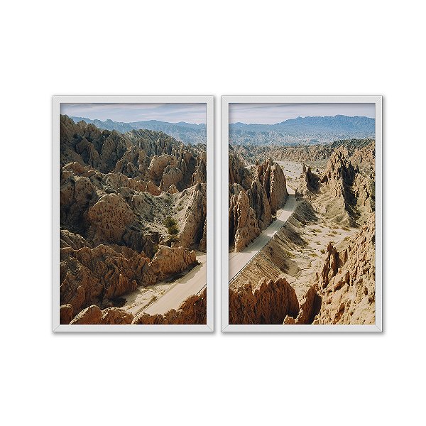 Kit Dois Quadros Decorativos Estrada Através De Rochas Erodidas