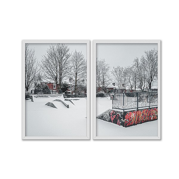 Kit Dois Quadros Decorativos Pista de Skate Neve Gelo