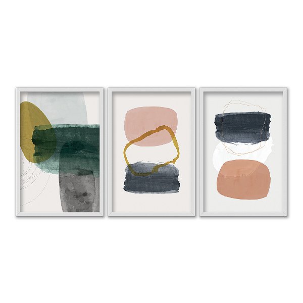 Kit 3 Quadros Decorativos Pinceladas Coloridas Abstrato Efeito Pintura
