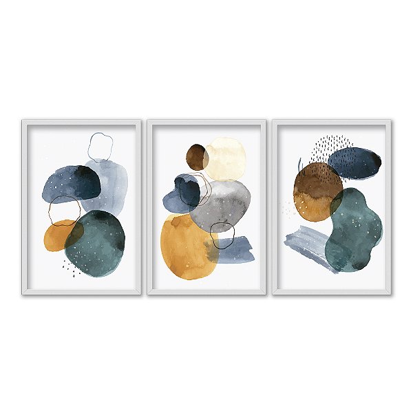 Kit 3 Quadros Decorativos Abstrato Pinceladas Coloridas Moderno Efeito Pintura