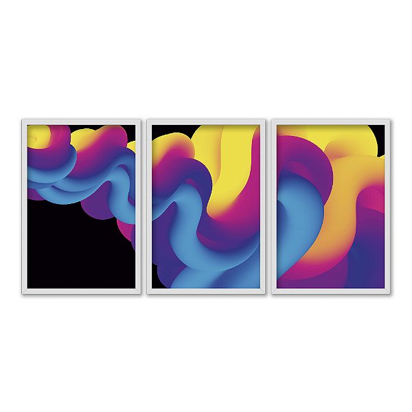 Kit 3 Quadros Decorativos Abstrato Efeito 3D Tubos Coloridos
