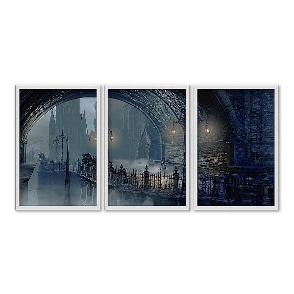 Kit 3 Quadros Decorativos Homem Debaixo De Uma Ponte No Meio Do Nevoeiro