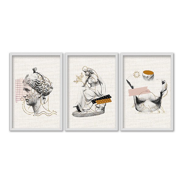 Kit 3 Quadros Decorativos Estátuas Gregas E Pop Art Preto E Branco Marrom