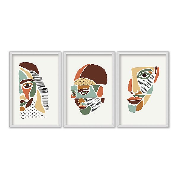 Kit 3 Quadros Decorativos Efeito Pintura Face Abstrata Boho Morderno