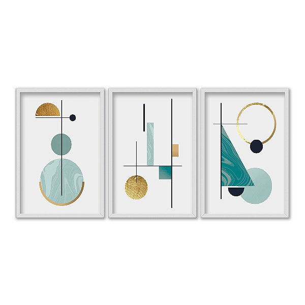 Kit 3 Quadros Decorativos Formas Geométricas Variadas Texturizadas Abstrato Moderno