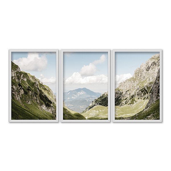 Kit 3 Quadros Decorativos Fotografia Colina Com Montanha Ao Fundo