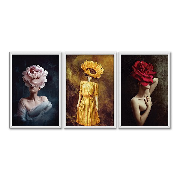 Kit 3 Quadros Decorativos Flores Em Foma De Mulheres Abstrato