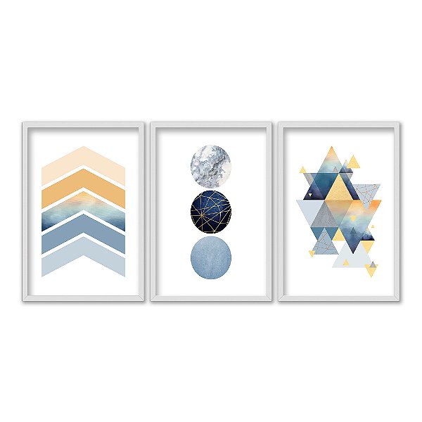 Kit 3 Quadros Decorativos Círculos E formas Texturizadas Céu Abstrado