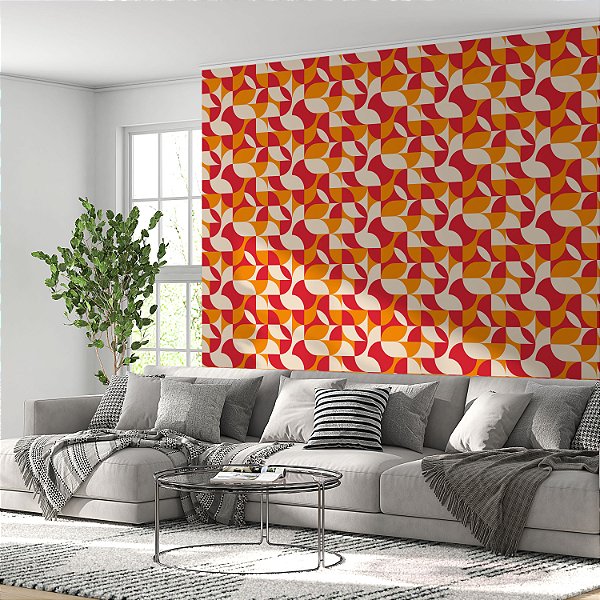 Papel de parede Autoadesivo Cozinha Formas Geométricas Abstratas Vermelho Laranja E Bege