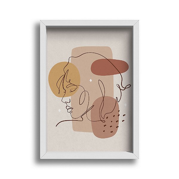 Quadro Decorativo Boho Lineart Rosto Feminino Moderno Minimalista Bege Moderno Feminilidade