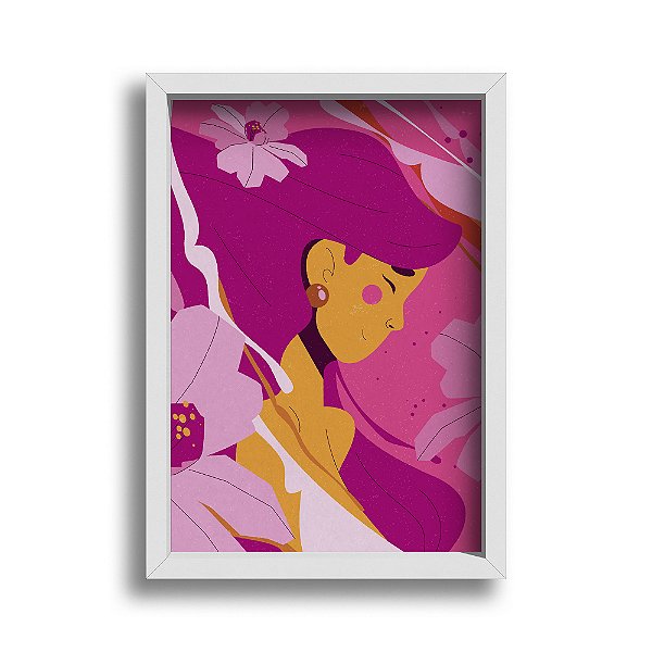 Quadro Decorativo Perfil Menina Feminino Rosa Feminilidade Floral