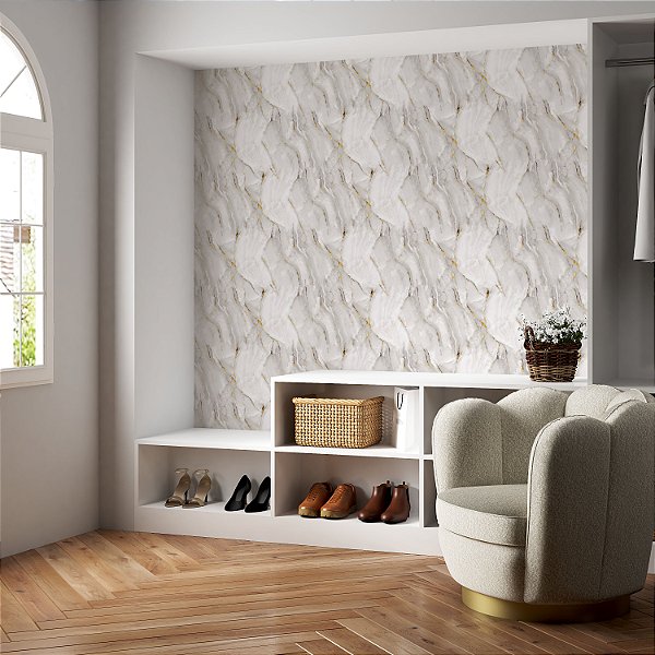 Papel De Parede Autocolante Lavavel Marmore Branco Dourado Sala Quarto Toalet