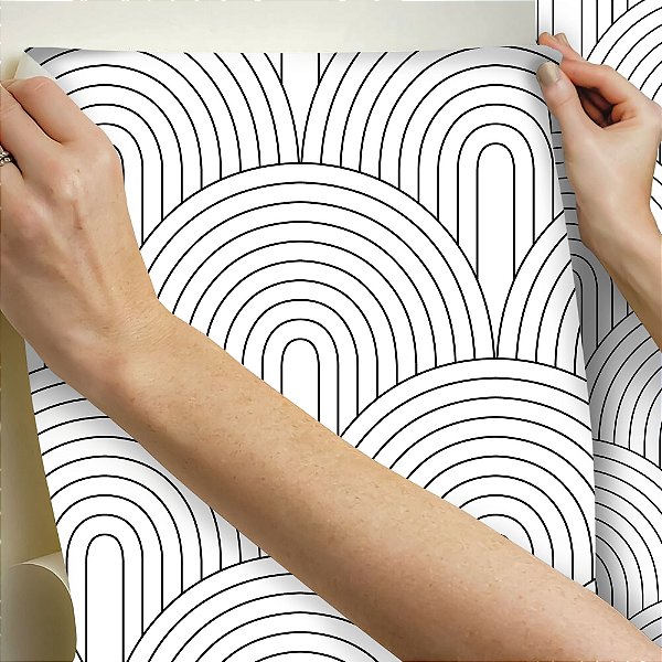 Papel de parede Autoadesivo Quarto Linhas Abstratas Curvas Pretas Fundo Branco