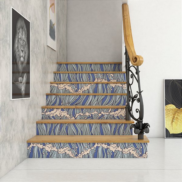 Papel de parede Autoadesivo Quarto Algas Abstrato Cinza Azul