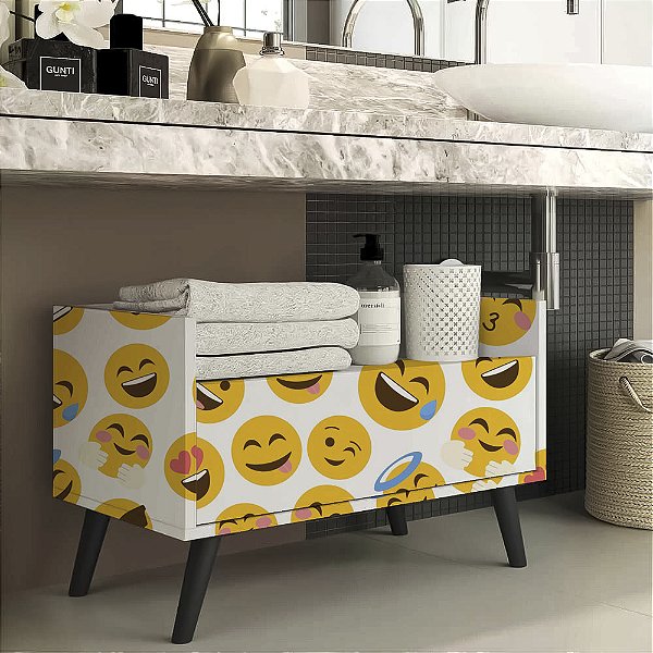 Papel de parede Autoadesivo Quarto Emojis Fofo Figurinhas Teen Branco