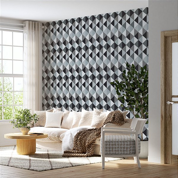 Papel de parede Autoadesivo Quarto Formas Geométrico Cinza Preto Tons