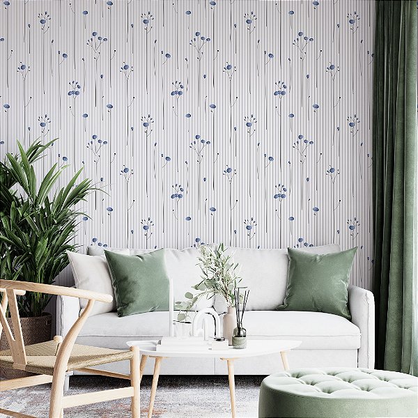 Papel de parede Autoadesivo Cozinha Floral Classico Flor Azul