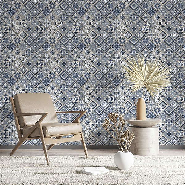 Papel de parede Autoadesivo Cozinha Azulejo Português Tons azuis