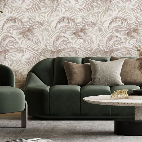 Papel de parede Autoadesivo pra Quarto Folhas de Palmeira Tons Rose