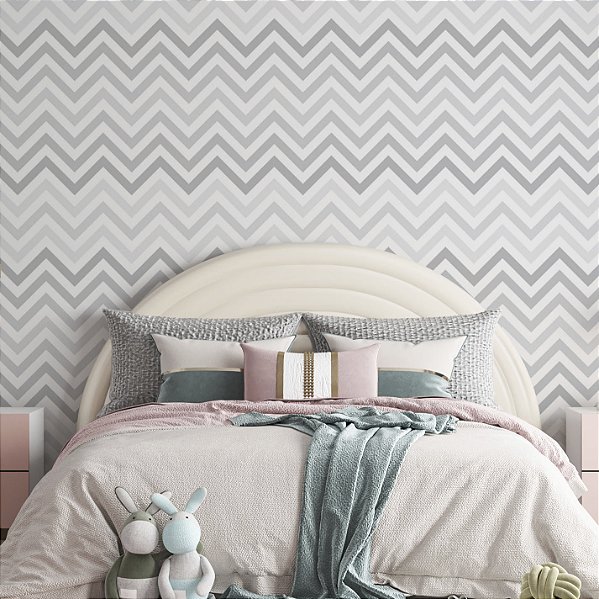 Papel de parede Autoadesivo pra Quarto Chevron Cinza Zig Zag