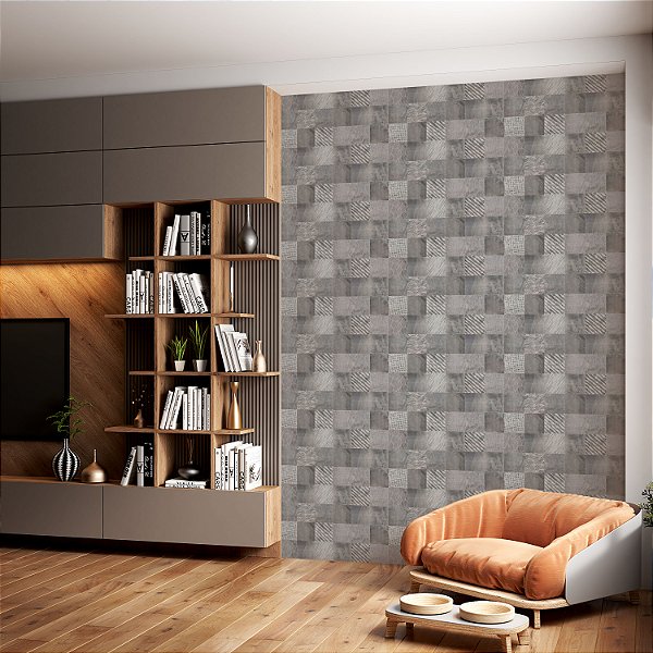 Papel de parede Autoadesivo Quarto Pastilhas de concreto Cinza