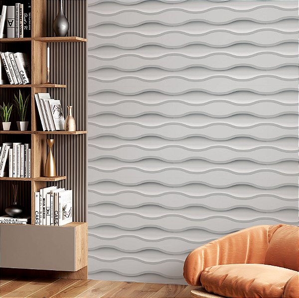 Papel de parede Autoadesivo Quarto Ondas Cinza Moderno Abstrato