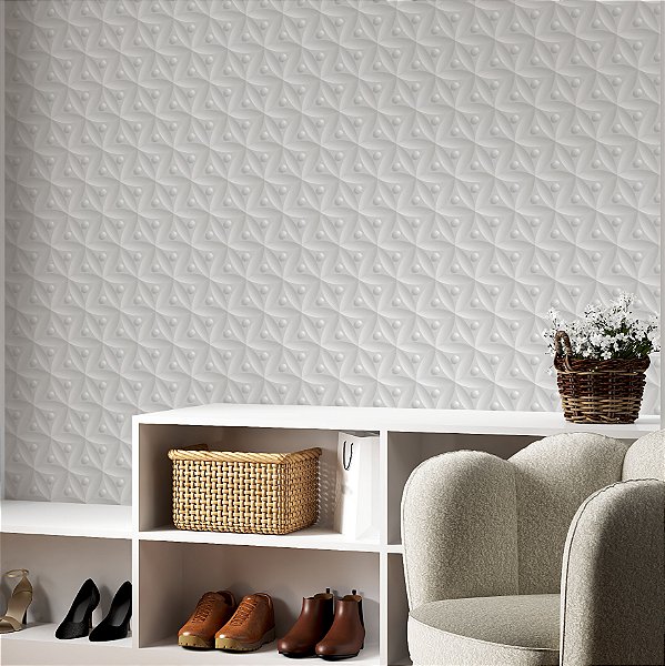Papel de parede Autoadesivo Sala Floral Moderno Cinza Mosaico