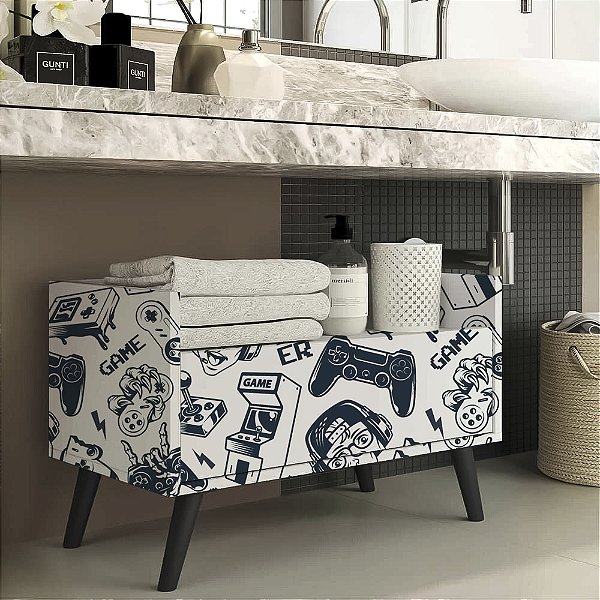 Papel de parede Autoadesivo Quarto Teen Gamer Game Over Controle Azul