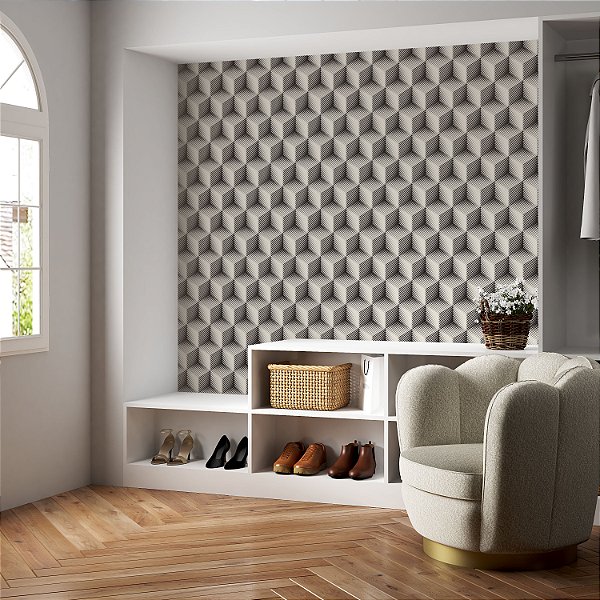 Papel de parede Autoadesivo Quarto Infantil Chevron Cinza Claro Mosaico