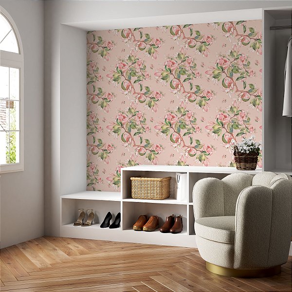 Papel de parede Autoadesivo Cozinha Floral Classico Rosa