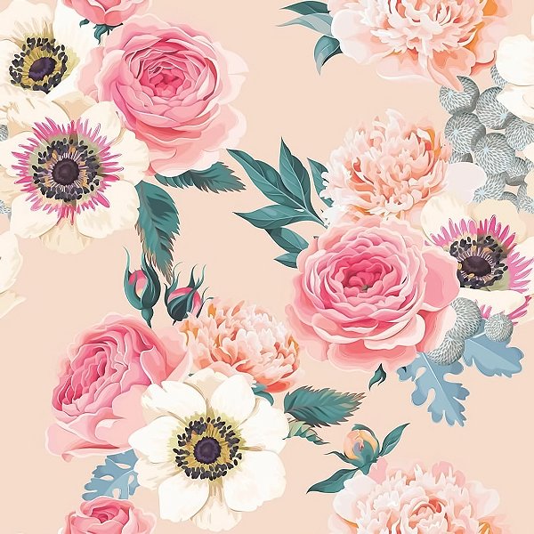Papel de parede Autoadesivo pra Quarto Vintage Rosas Fundo Rosa