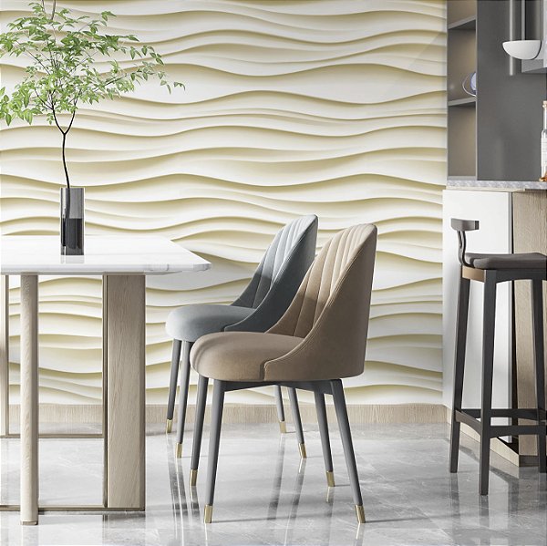 Papel de parede Autoadesivo Sala Ondas Bege Efeito Gesso Areia