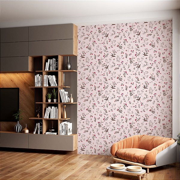 Papel de parede Autoadesivo Menina Floral Tons Rosa Claro
