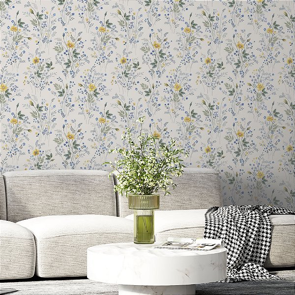 Papel de parede Autoadesivo pra Cozinha Floral Tons Amarelos
