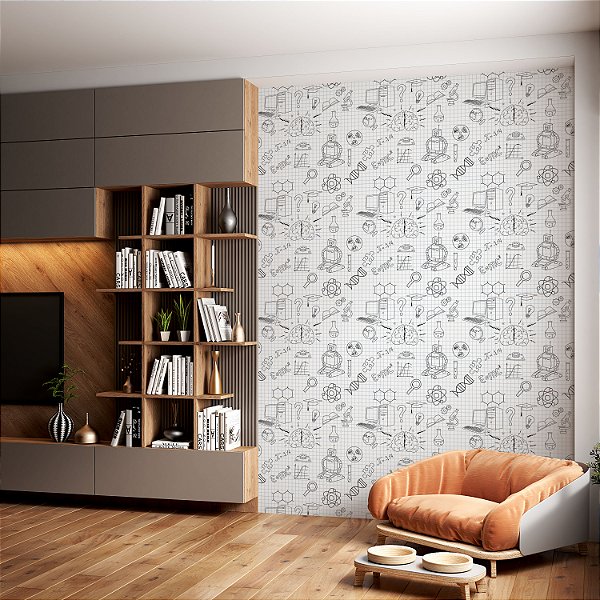 Papel de parede Autoadesivo Quarto Teen Ciência Desenho Quadriculado Estudo