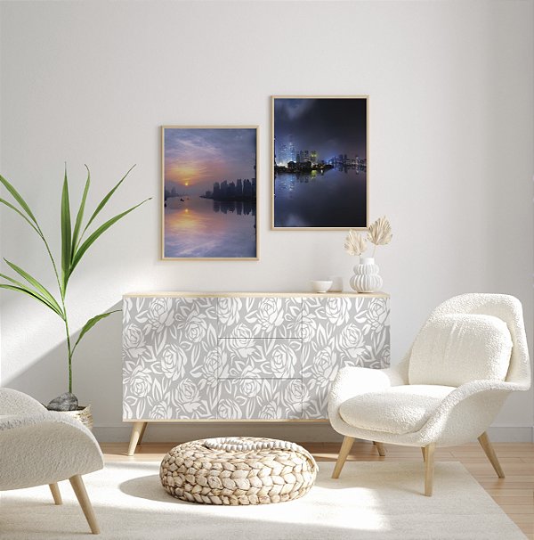 Papel de parede Autoadesivo pra Quarto Floral abstrato branco e preto