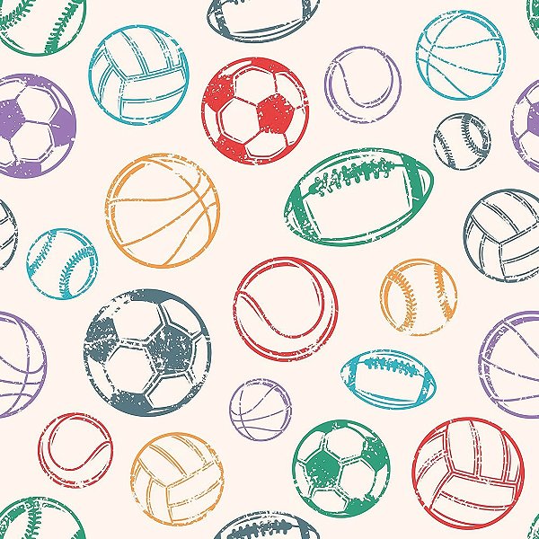 Papel de parede Autoadesivo Infantil Bolas Coloridas Diversos Esportes