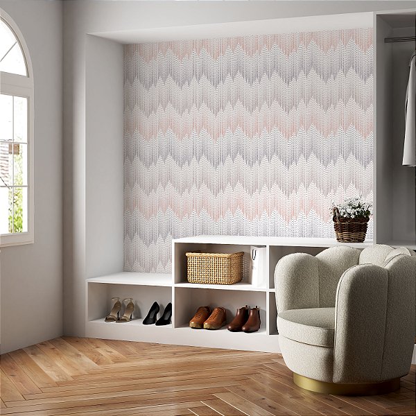 Papel de parede Autoadesivo Sala Chevron Pontilhado Preto e Vermelho