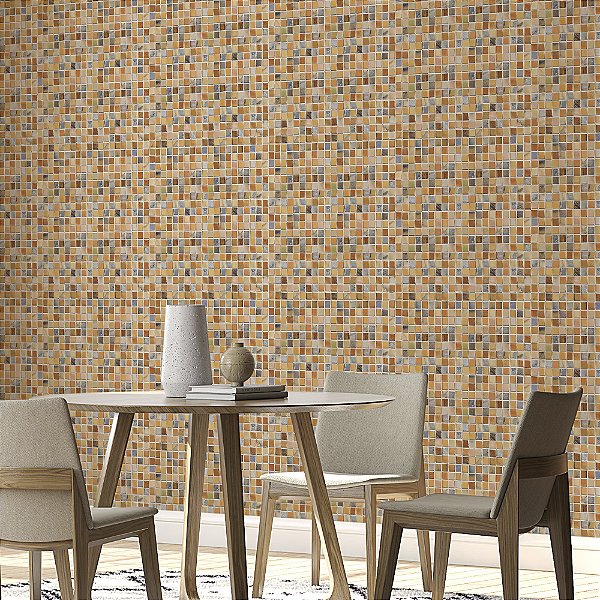 Papel de parede Autoadesivo Cozinha Pastilhas em Tons Laranja